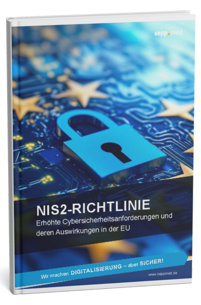 Ein Buchumschlag mit einem großen blauen Vorhängeschloss-Symbol auf einem Leiterplatten-Hintergrund. Der Titel lautet NIS2-RICHTLINIE mit einem Untertitel über erhöhte Cybersicherheitsanforderungen und deren Auswirkungen in der EU.