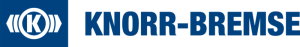 Das Knorr-Bremse Logo mit einem weißen K in einem Kreis und einem stilisierten Bremssymbol auf blauem Hintergrund, daneben der Name KNORR-BREMSE in fetten blauen Großbuchstaben.