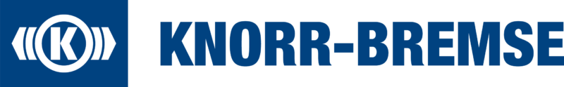 Das Knorr-Bremse Logo mit einem weißen K in einem Kreis und einem stilisierten Bremssymbol auf blauem Hintergrund, daneben der Name KNORR-BREMSE in fetten blauen Großbuchstaben.