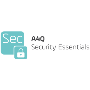 Logo für A4Q Security Essentials mit dem Text Sec in einem türkisfarbenen Quadrat mit einem weißen Schlosssymbol und A4Q Security Essentials in grauer Schrift rechts daneben.