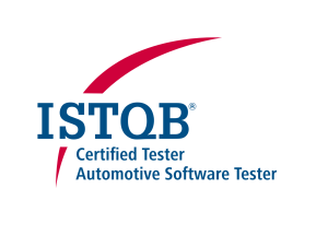 ISTQB-Logo mit einer roten geschwungenen Linie über dem Text Certified Tester Automotive Software Tester auf hellgrauem Hintergrund.
